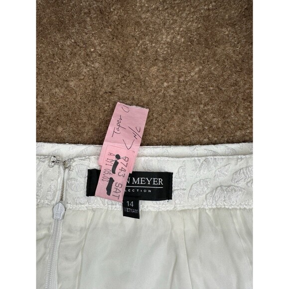 John Meyer Collection Creamy White  Textured Brocade Skirt Suit Set Size 14/16 - Picture 14 of 17